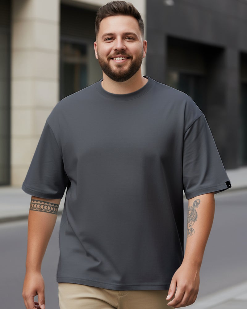 bewakoof Men's Grey Oversized Plus Size T-shirt - Image 1